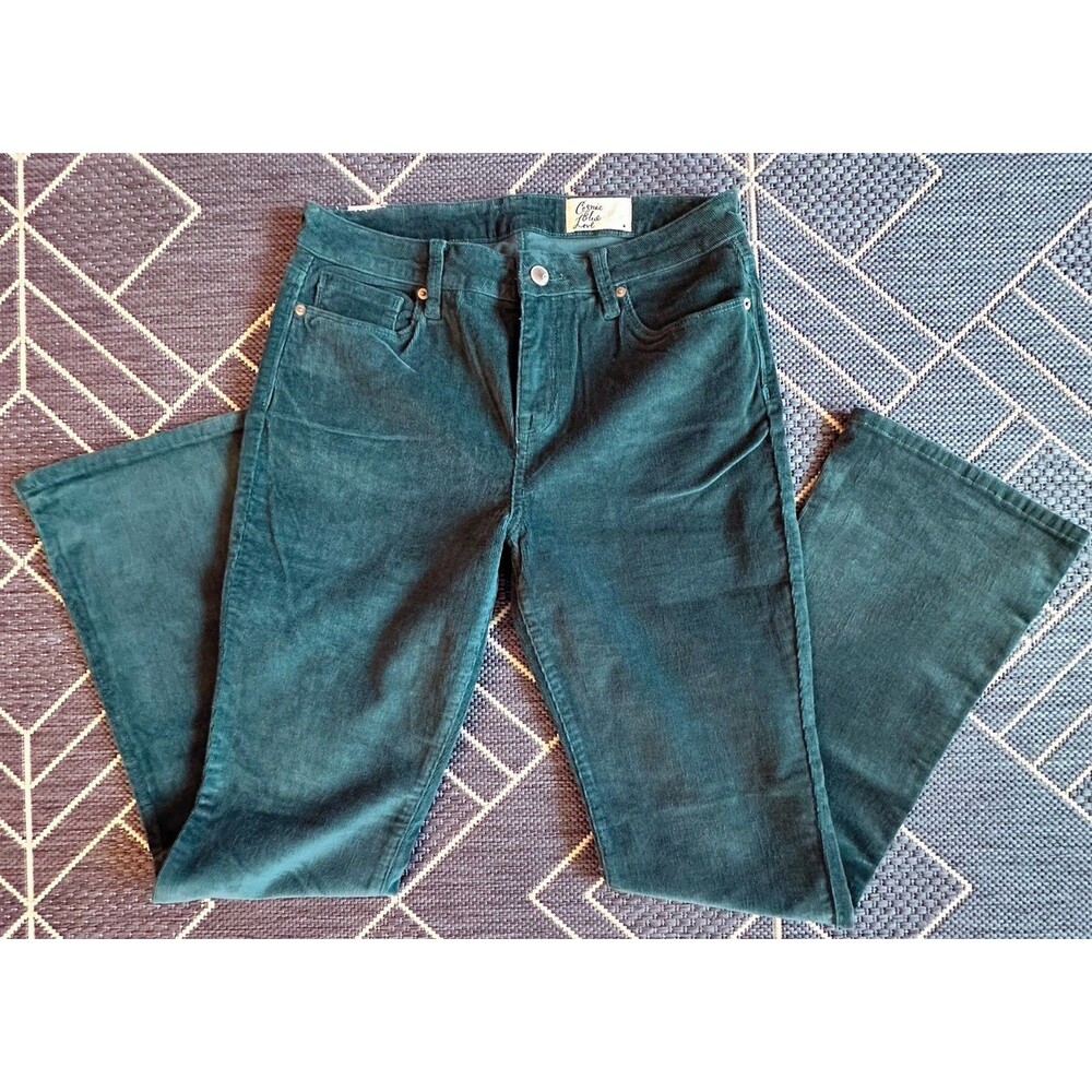 Cosmic Blue Love Teal Green Corduroy Flare Pants 29 70s Boho Autumn Fall Winter